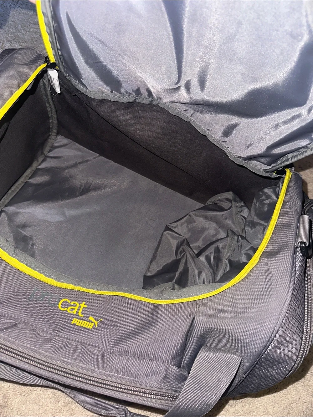 Puma Gray Duffel Bag with Yellow Accents